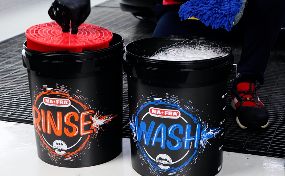 Mafra: Kit 5 Pezzi per tecnica lavaggio a 2 secchi | Secchio wash + Rinse + coperchi e griglia